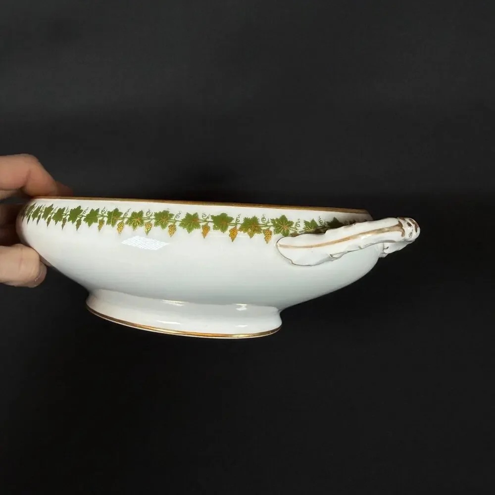 Vintage Limoges France Oval Serving Dish white with floral Grape gold trim 12